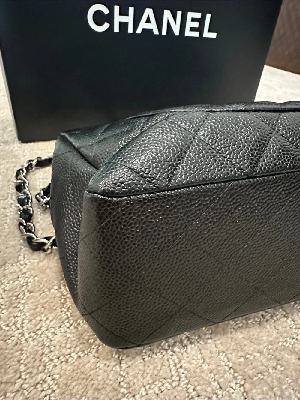 CHANEL Black Quilted Caviar Leather Single Flap Shoulder Bag